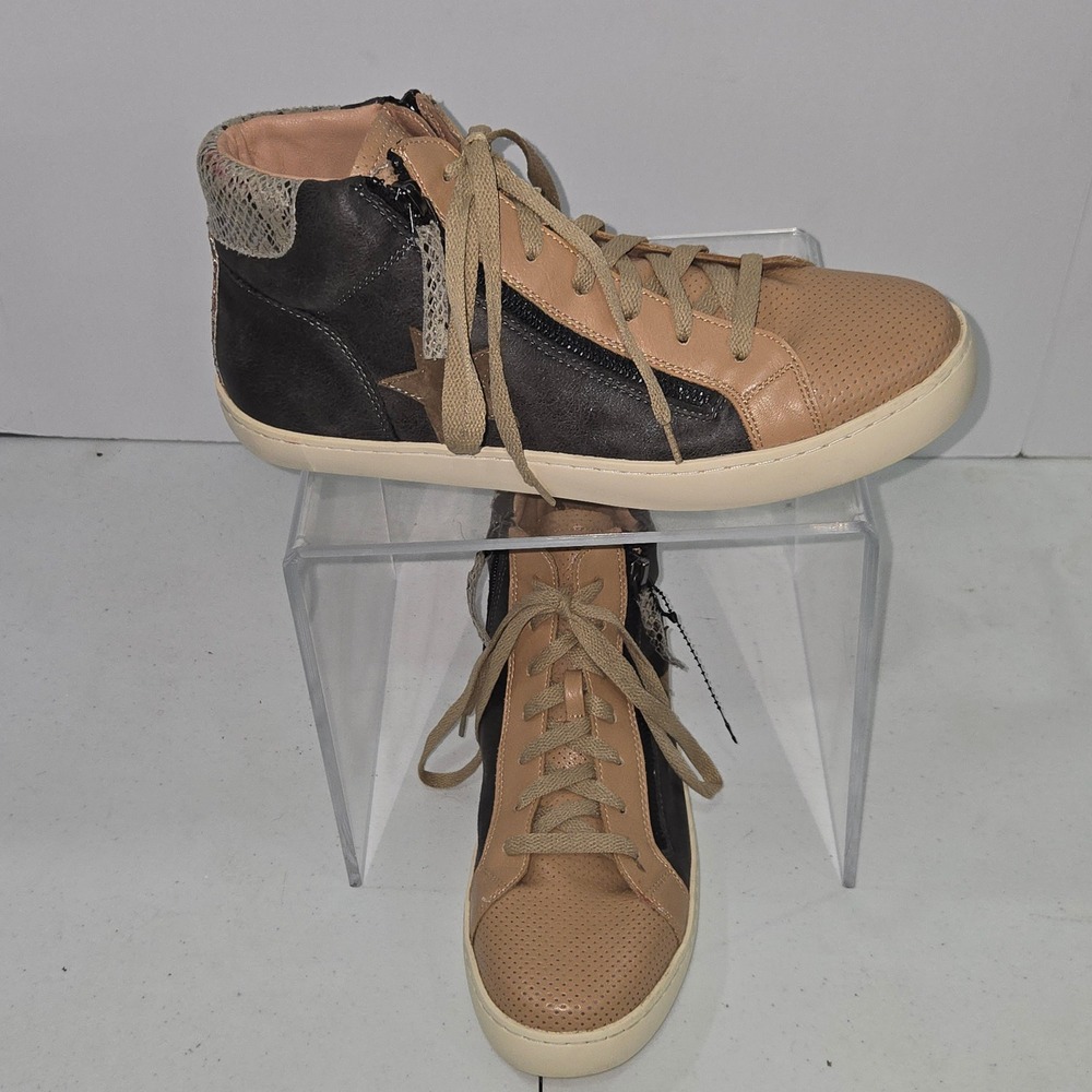Mi.Im Women Brown Tan Snakeskin Glitter Star High Top Sneakers Size 10 AC703